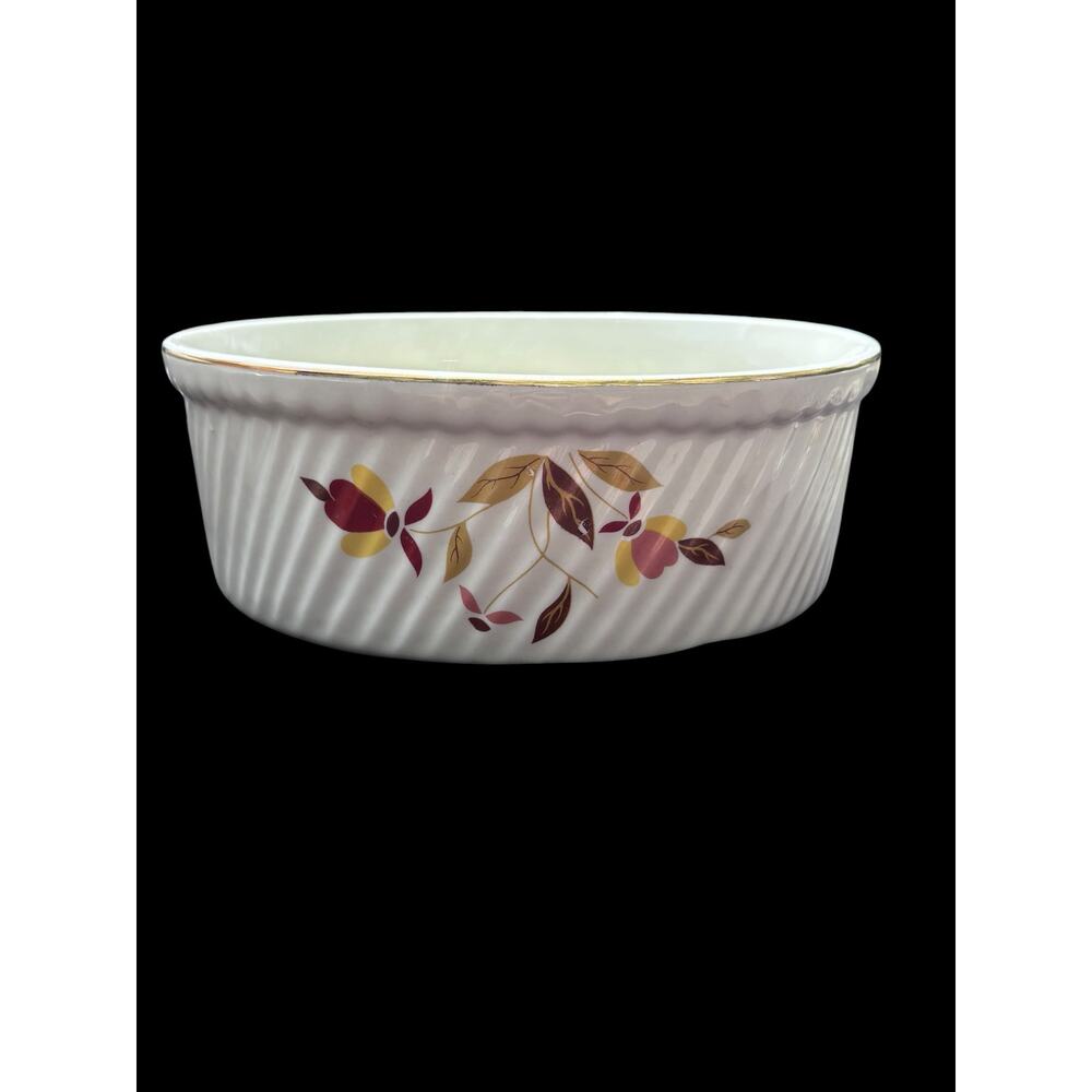 Hall Autumn Leaf 7 Inch 3 Pint French Baker Gold Rim MCM Cottagecore Ridged